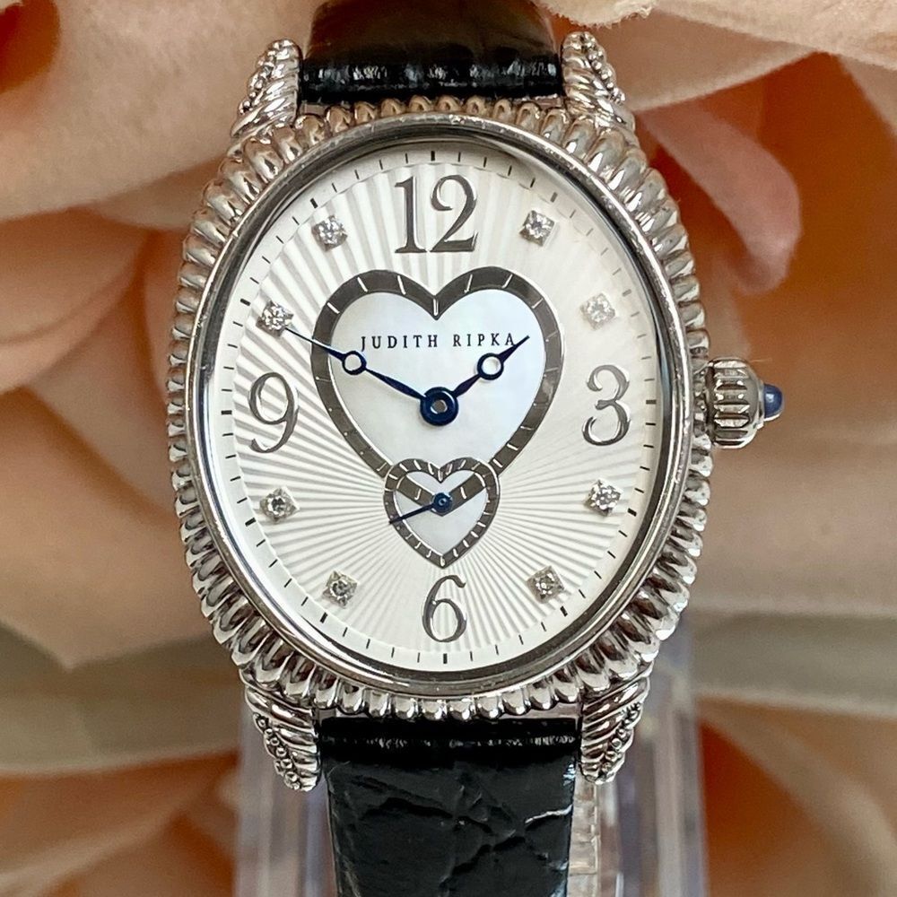 Judith Ripka Sterling Silver Heart Motif MOP Dial Ladies Dress Watch